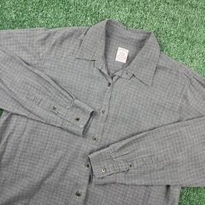 Brooks Brothers Grey Grid Cotton Button Down Shirt Mens Large Made in Portugal